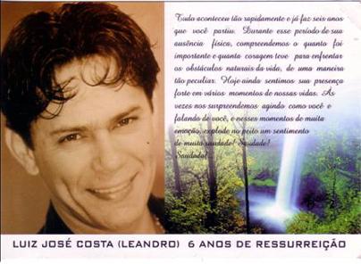 cartão distribuído aos fiéis na missa 
de seis anos da partida do Leandro para a Vida Eterna