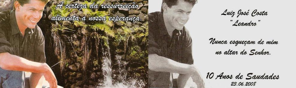 cartão distribuído aos fiéis na missa 
de dez anos da partida do Leandro para a Vida Eterna (frente e verso)